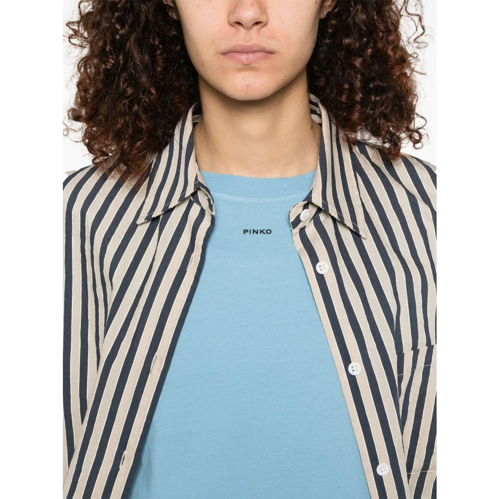 pinko Lichtblauwe Crew Neck T-shirts Blue Dames