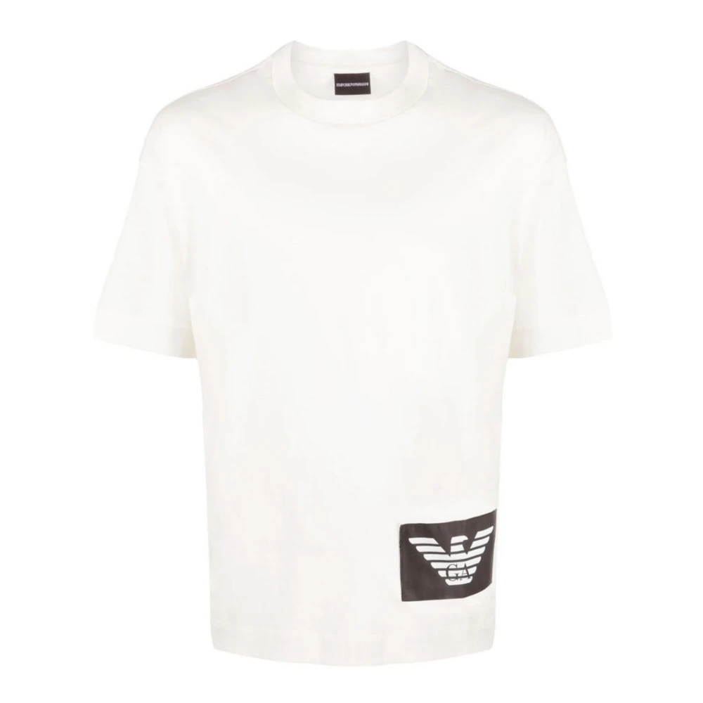 Emporio Armani Katoenen T-shirt met adelaarslogo White Heren