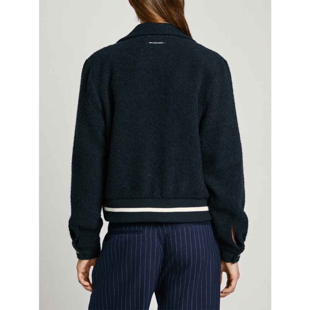 Pepe Jeans Blauwe Wol Cropped Jas met Dubbele Knoopsluiting Blue Dames