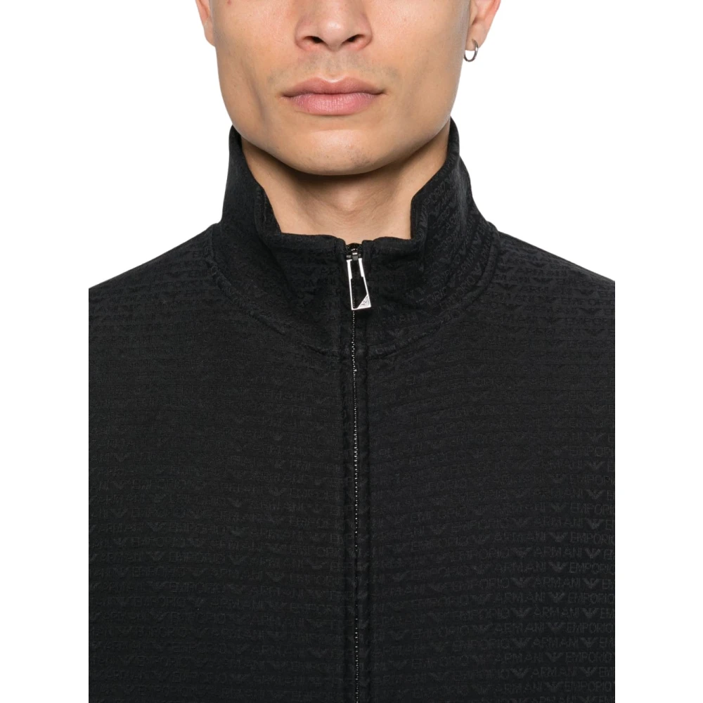 Emporio Armani Mannelijk Blauw Jassen Heren, L, Katoen, Textured Zip Sweatshirt