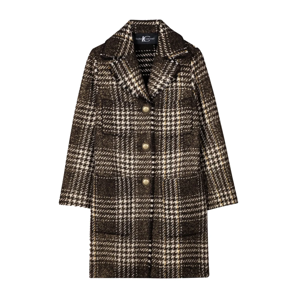 LUISA CERANO Metallic Plaid Wool Blend Jacket Brown Dames