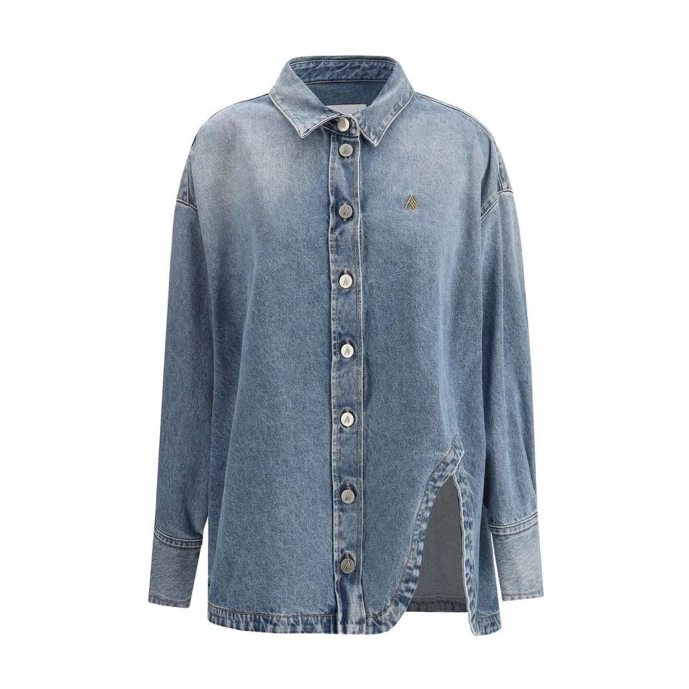 The Attico Denim Shirt met Geborduurd Logo en Wijde Mouwen Blue Dames