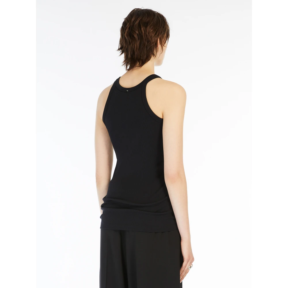 SPORTMAX Zwarte Geribbelde Halternek Shirt Black Dames