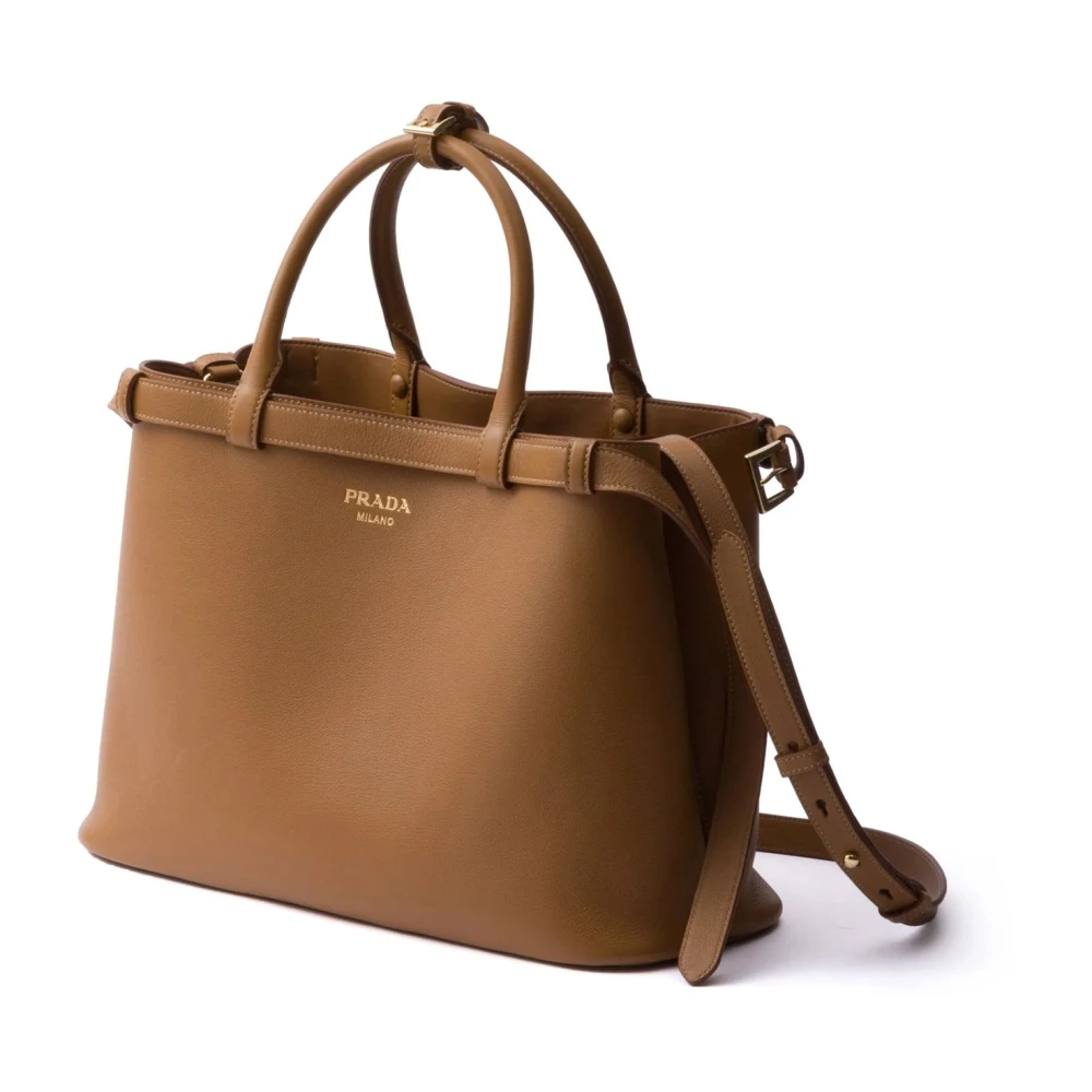 Prada Leren gesp handvat tas Vrouwen Brown Dames
