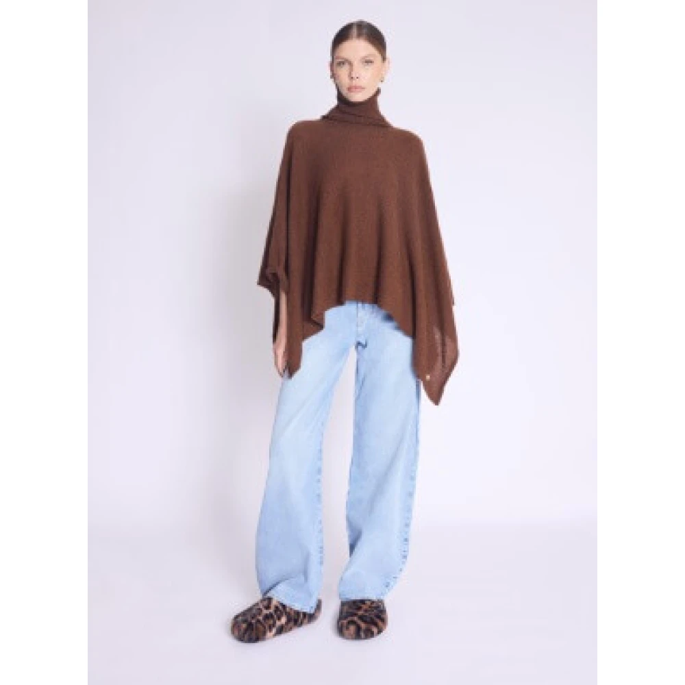 Berenice Turtle Neck Cashmere Poncho Brown Dames