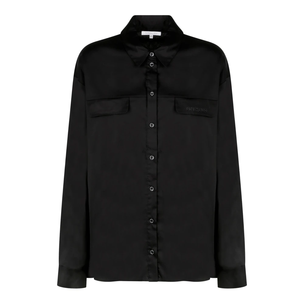 PATRIZIA PEPE Zwarte Shirt met Zakken en Logo Black Dames