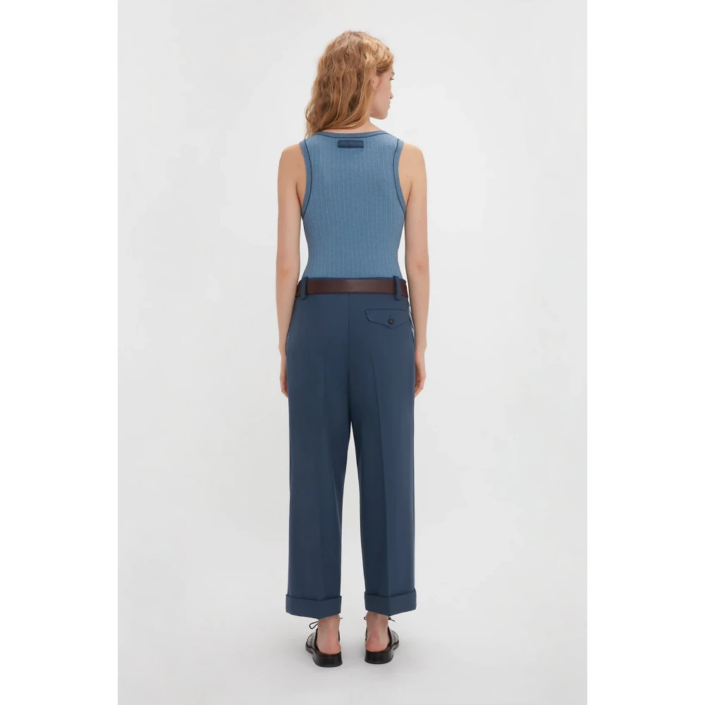Victoria Beckham Blauwe Wide Leg Cropped Broek Blue Dames