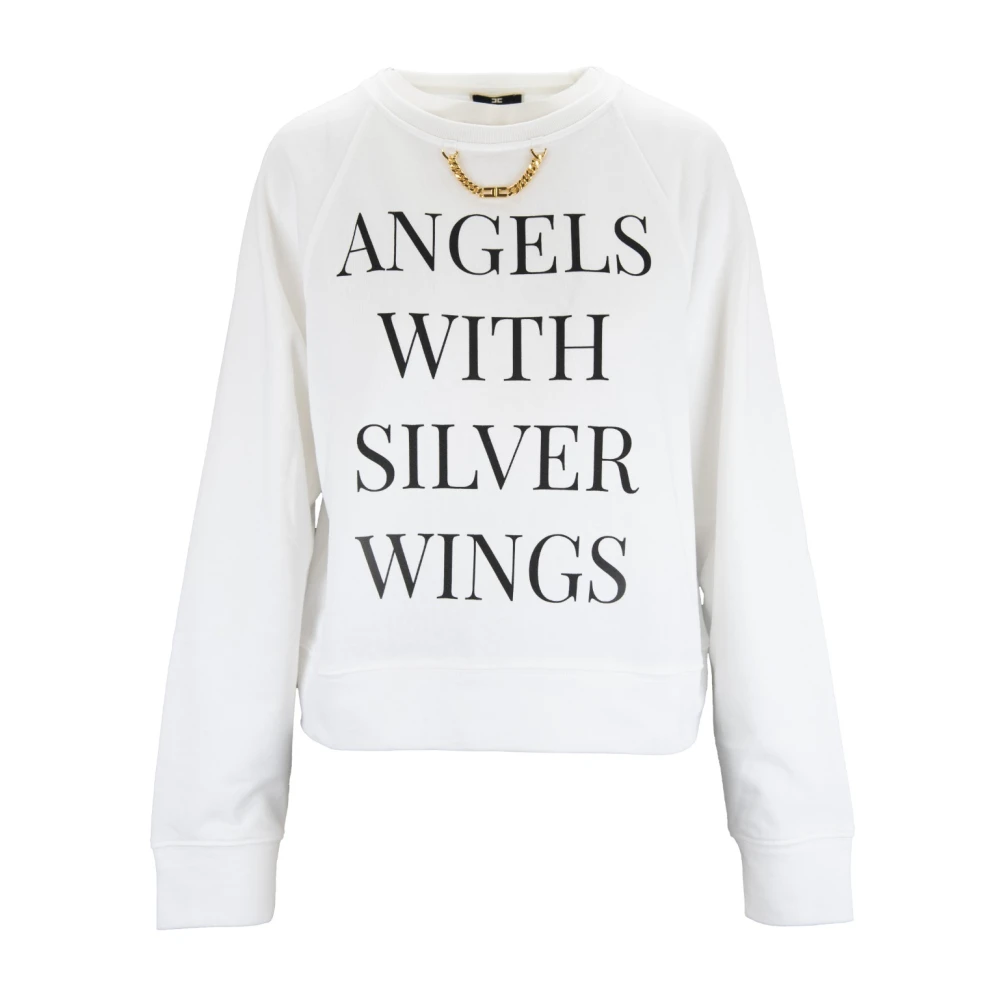 Elisabetta Franchi Stijlvolle katoenen sweatshirt met gouden ketting White Dames