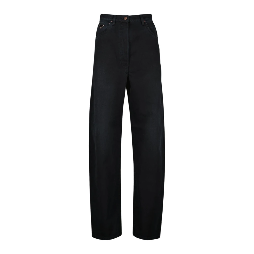 Prada Women's Black Denim Wide Leg Jeans