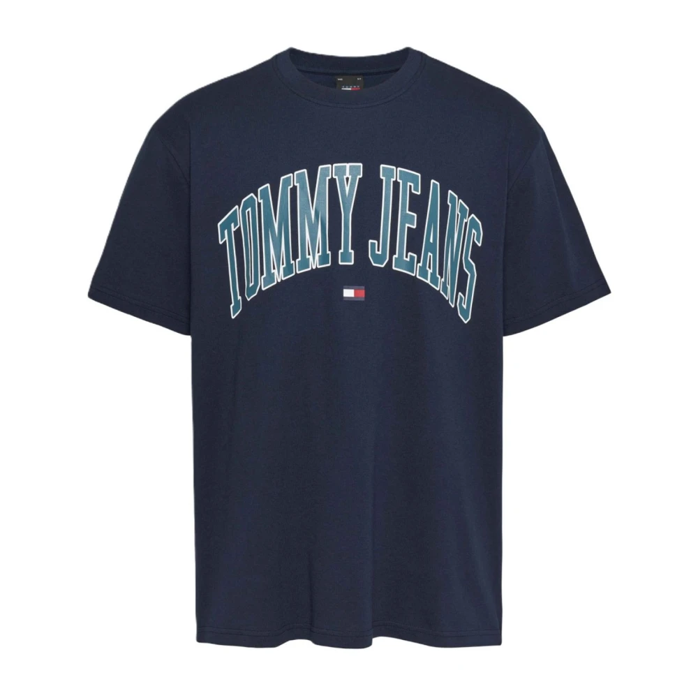 Tommy Jeans Blå Logo Print Bomull T-shirt Blue, Herr