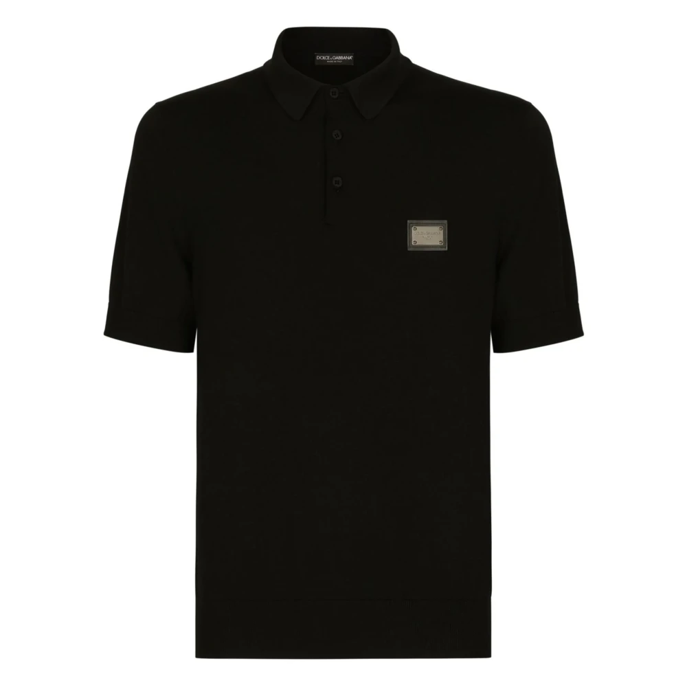 Dolce & Gabbana Monochrome Polo Shirt met Monogram Detail Black Heren