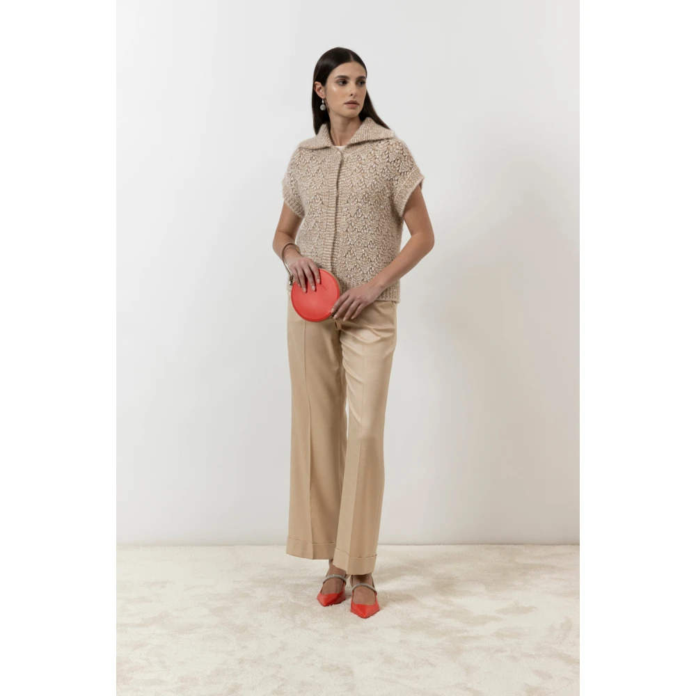 PESERICO Rechte broek in wol en viscose jaspé flanel Brown Dames