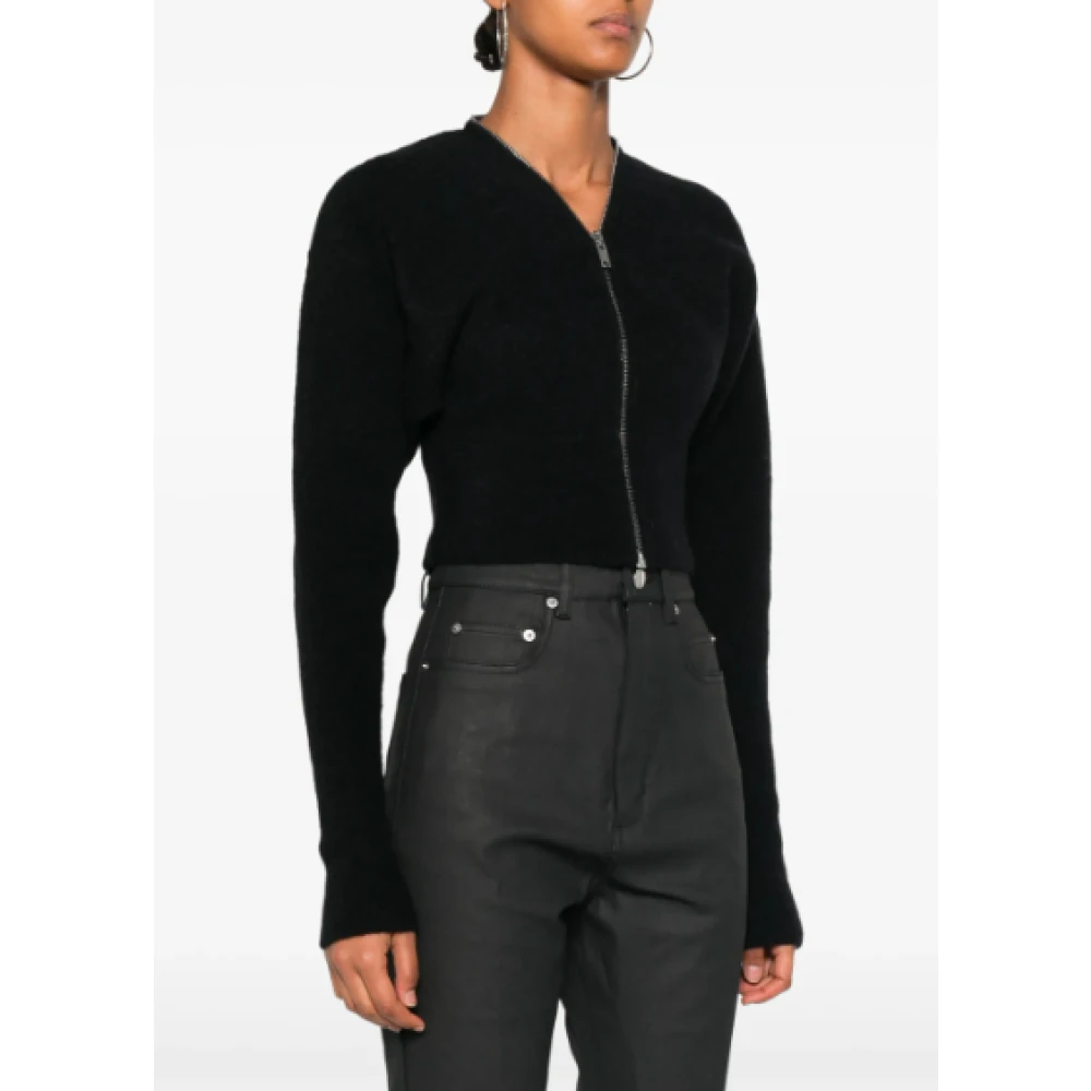 Rick Owens Zwarte Batwing Gebreide Jas Black Dames