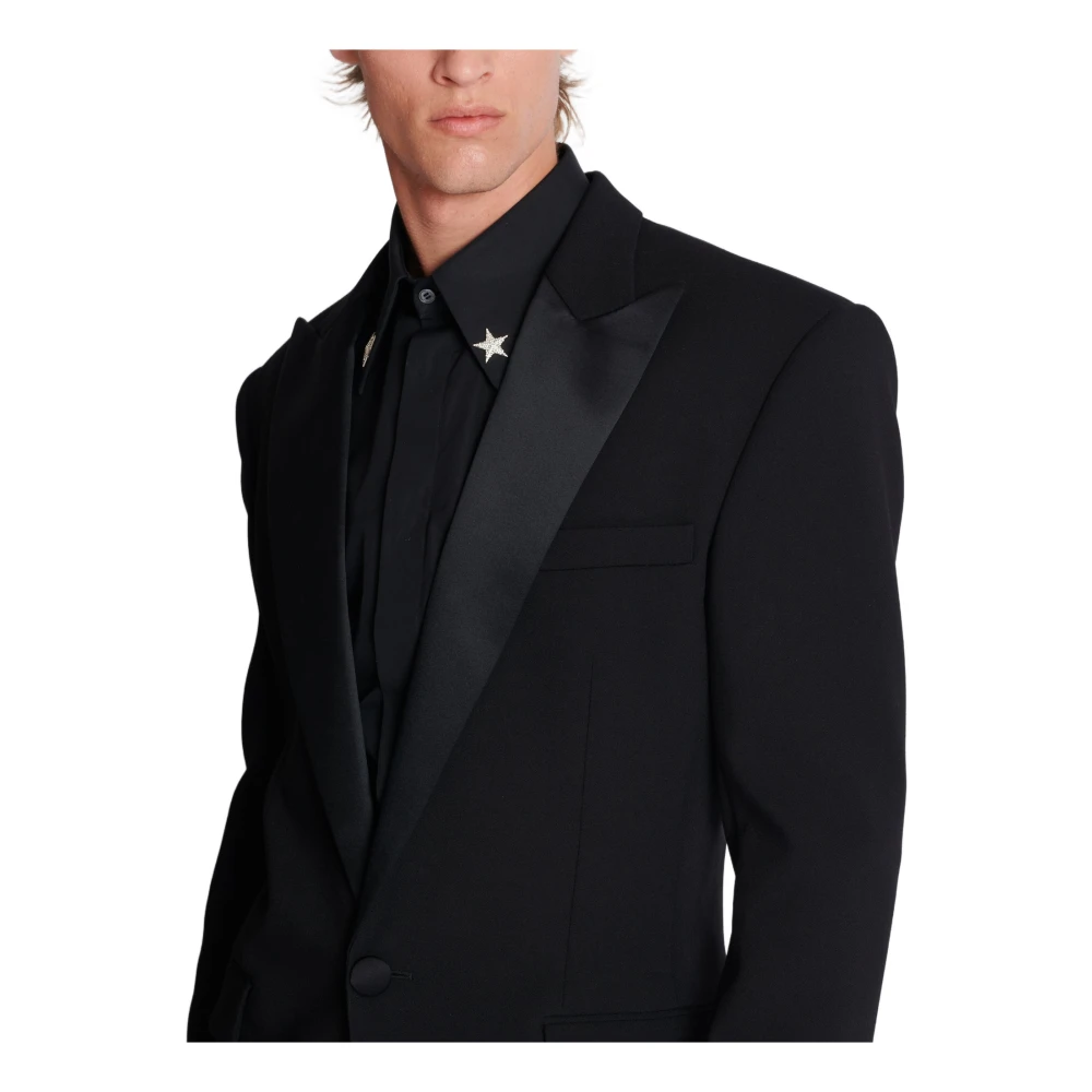 Balmain Dubbele Crepe Enkele-Knoop Jas Black Heren