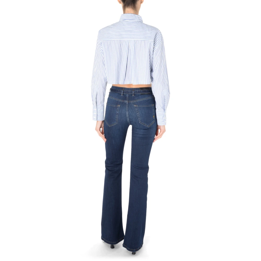 pinko Gestreepte Crop Blouse van Katoen White Dames