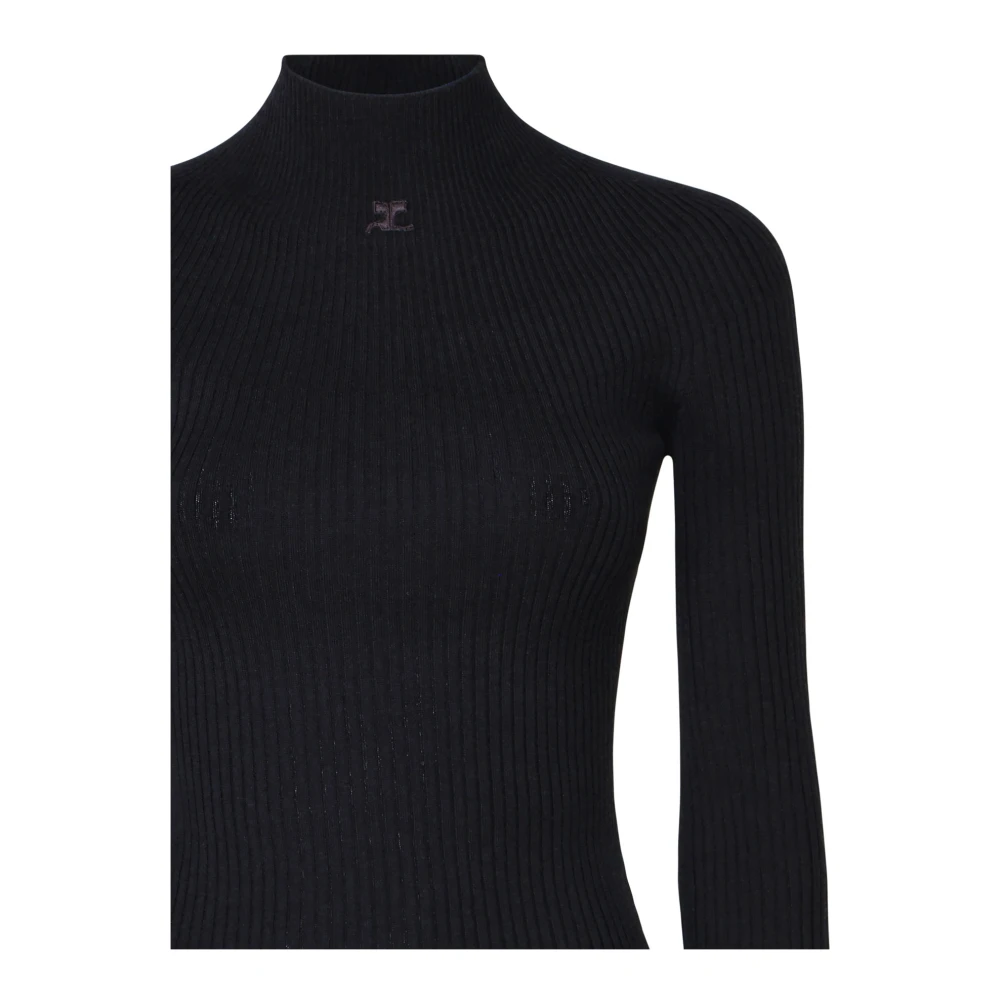 Courrèges Zwarte Rib Mockneck Sweater Black Dames