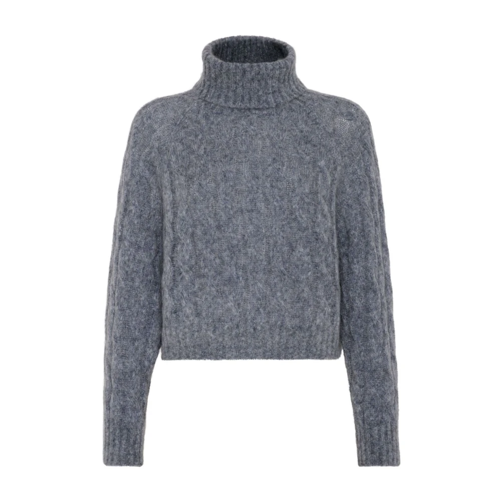 BRUNELLO CUCINELLI Chunky Cable Knit Sweater Blauw-Grijs Blue Dames