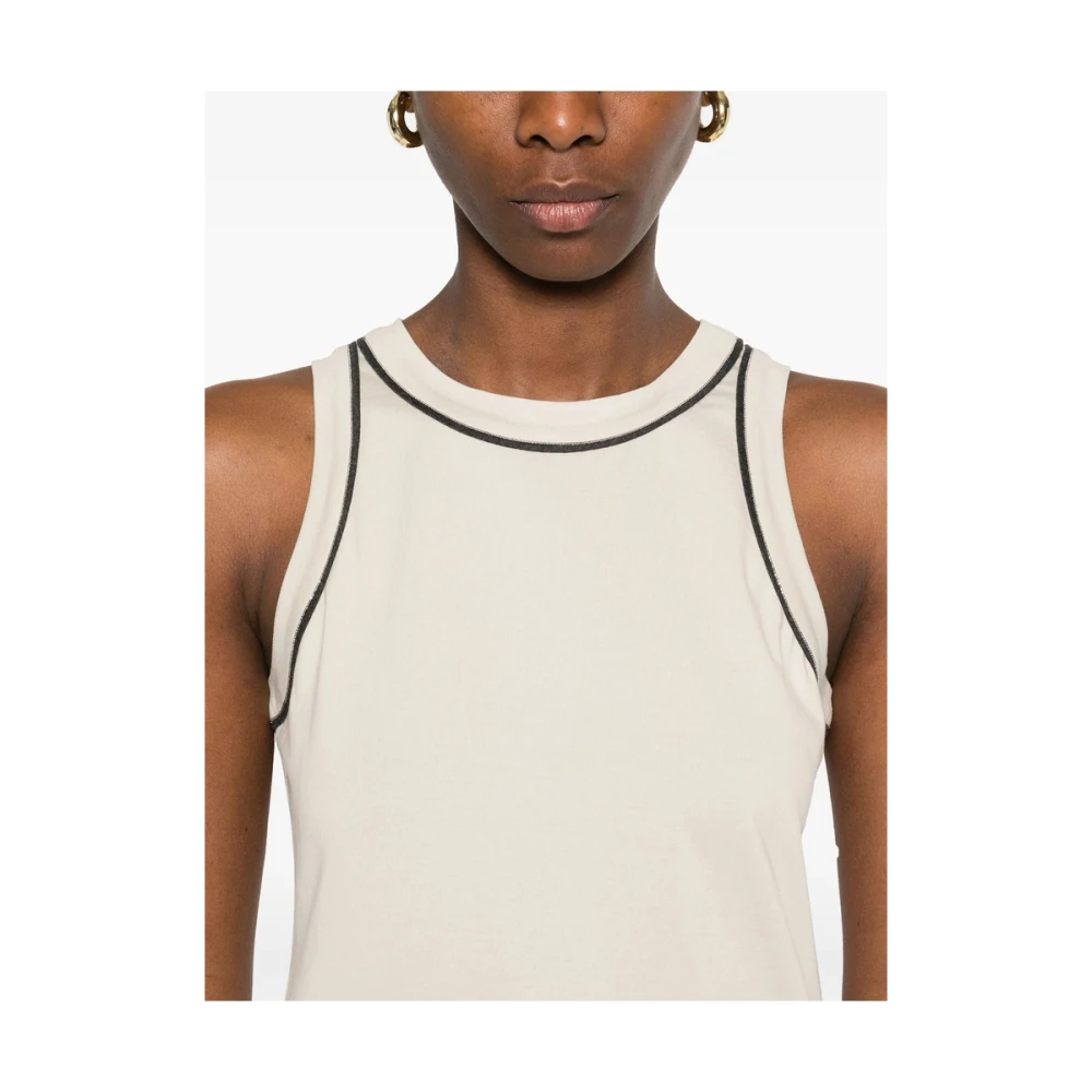 BRUNELLO CUCINELLI Beige Crew Neck Sleeveless Bead Top Beige Dames