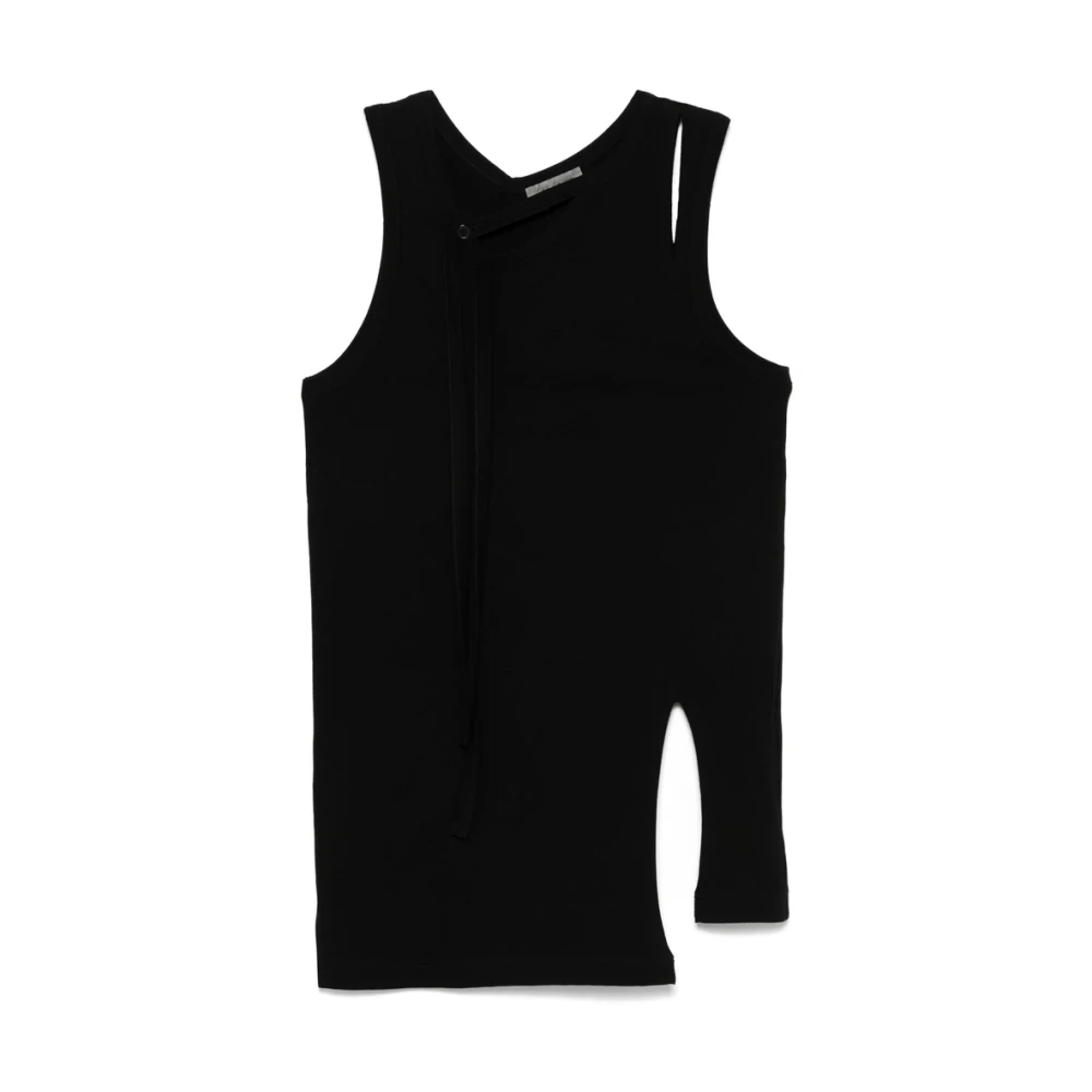 Yohji Yamamoto Zwarte T-shirt met Asymmetrische Hals Black Heren