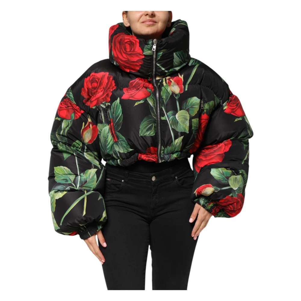 Dolce & Gabbana Women's Multicolor Winter Jackets, S, Floral Puffer Jacket Zipper Closure