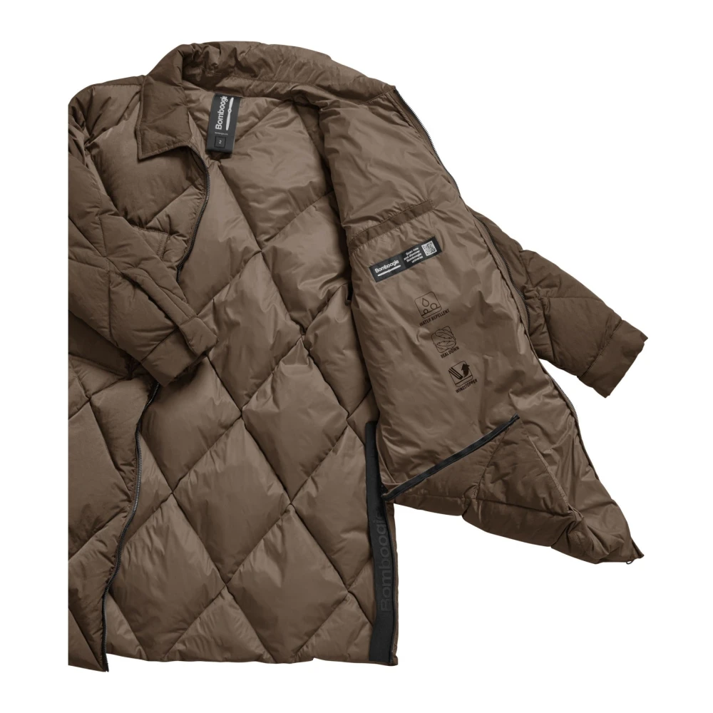BomBoogie Lyon Jack Oversize Nylon Donsjack met Diamantstiksel Brown Dames