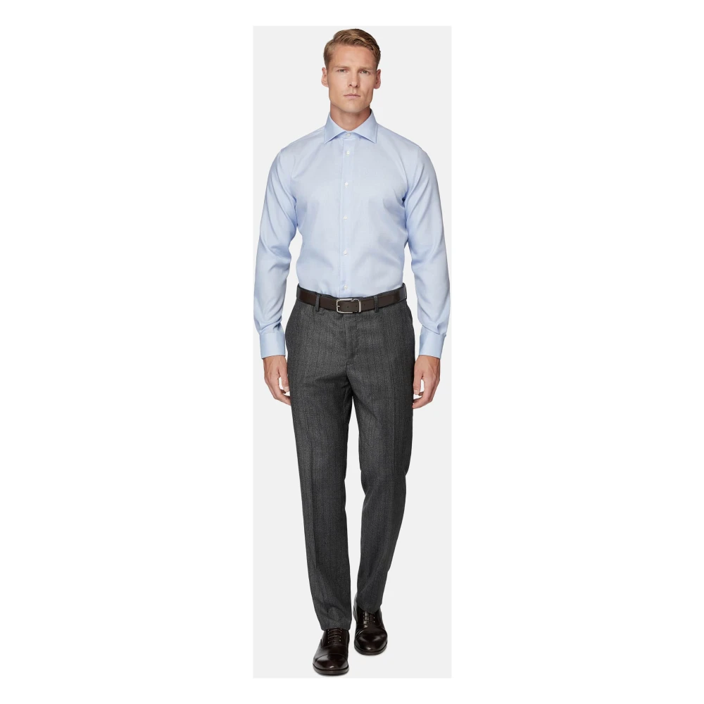 Boggi Milano Regular Fit Katoenen Dobby Overhemd Blue Heren