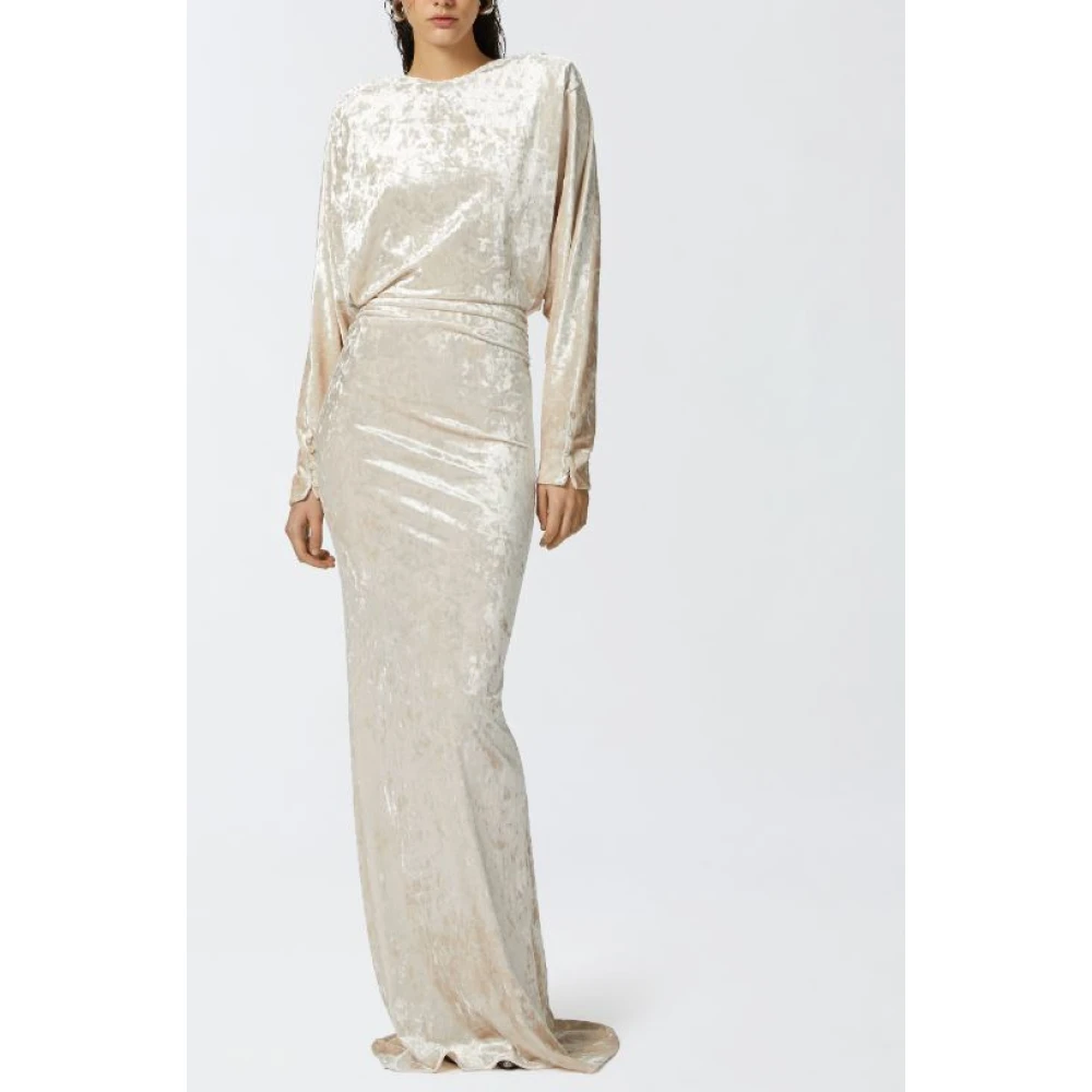 pinko Fluwelen Lange Jurk met Gedrapeerd Achterkant White Dames