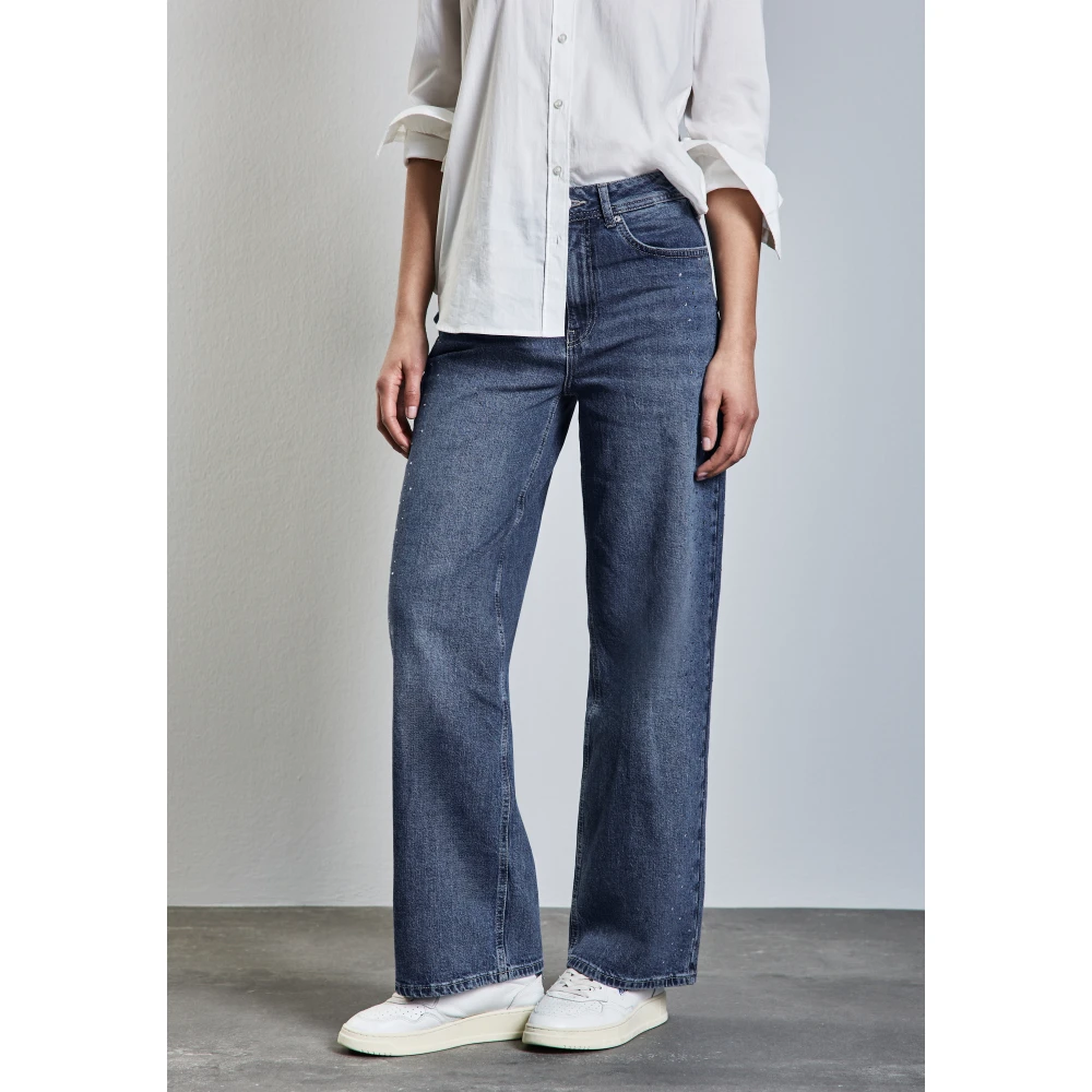 Street One Glitter Wide Leg Jeans Blue Dames