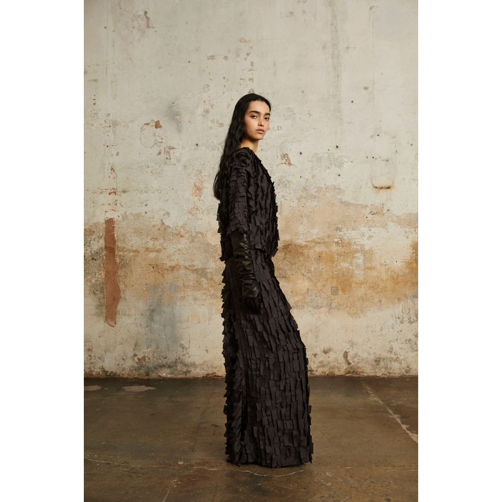 Cortana Zijden Schubben Effect Hoge Taille Rok Black Dames