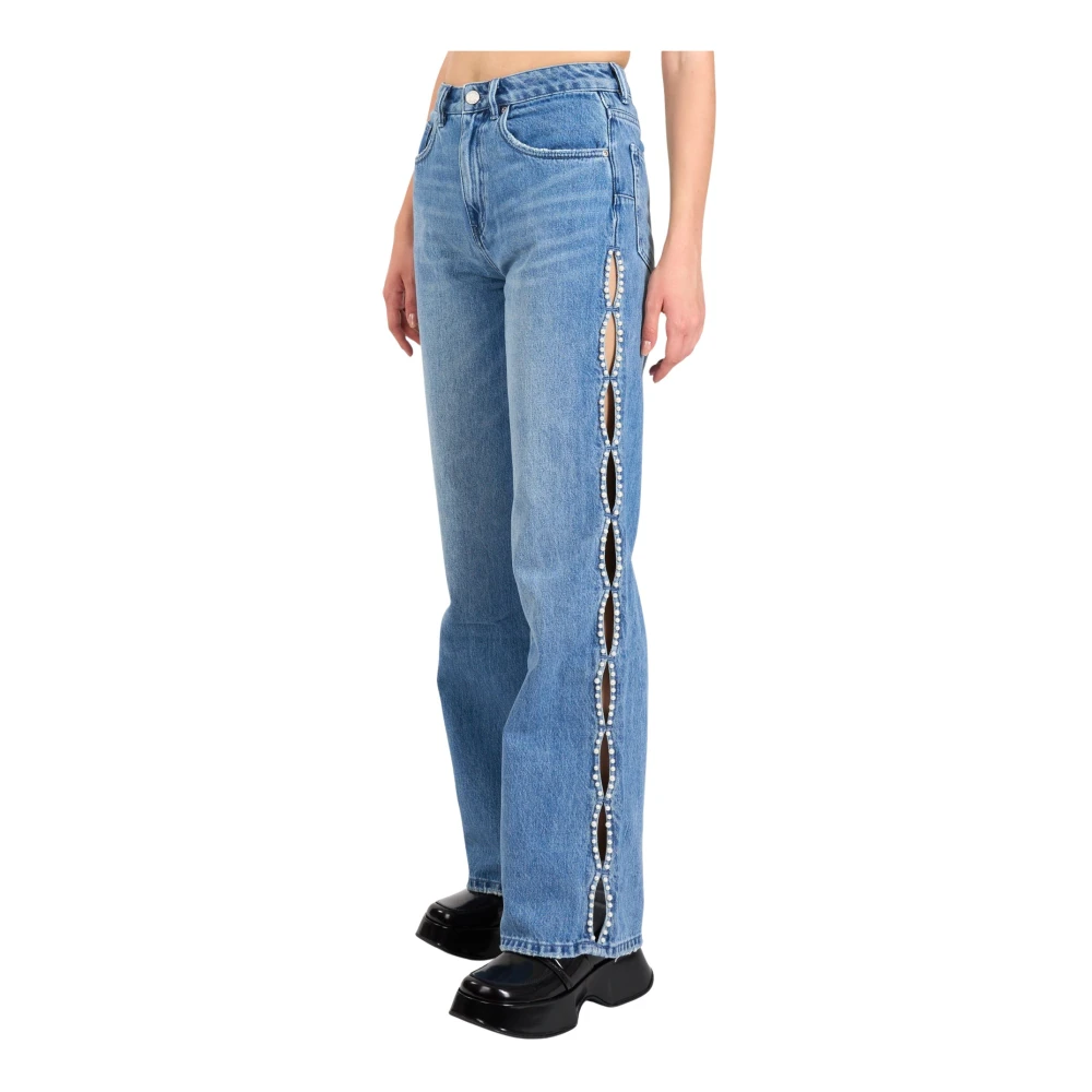 Purple Brand Wijde Pijp Denim Jeans met Parel Detail Blue Dames