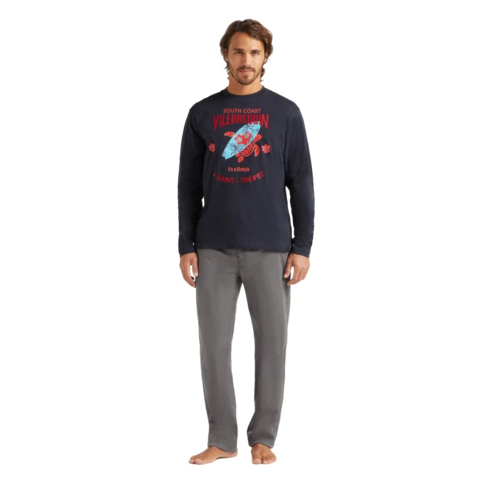 Vilebrequin Lange mouwen Turtles Surf T-shirt gemaakt van katoen voor heren Blue Heren
