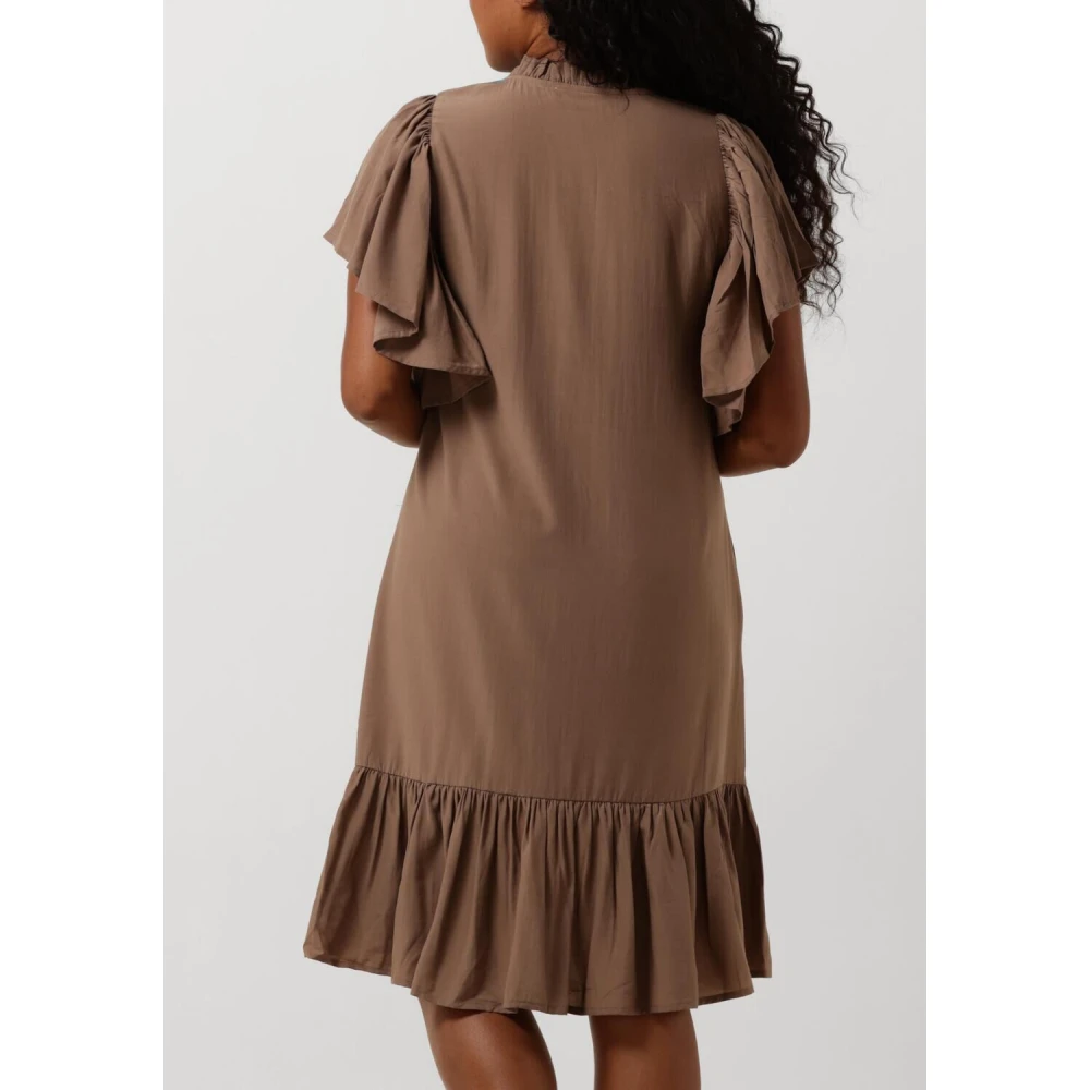 Co'Couture Taupe Frill Jurk voor Girly Stijl Brown Dames