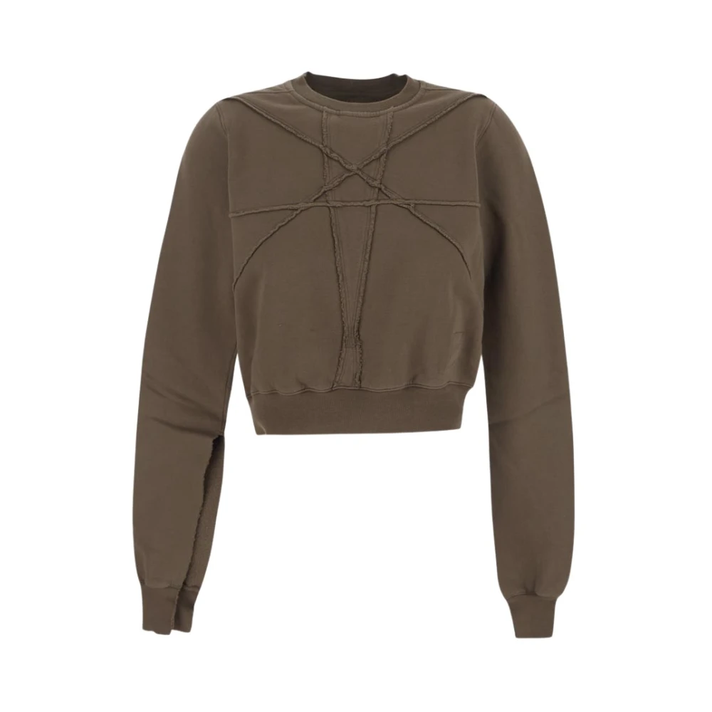 Rick Owens Edgy Dust Cotton Cropped Sweatshirt Brown Dames