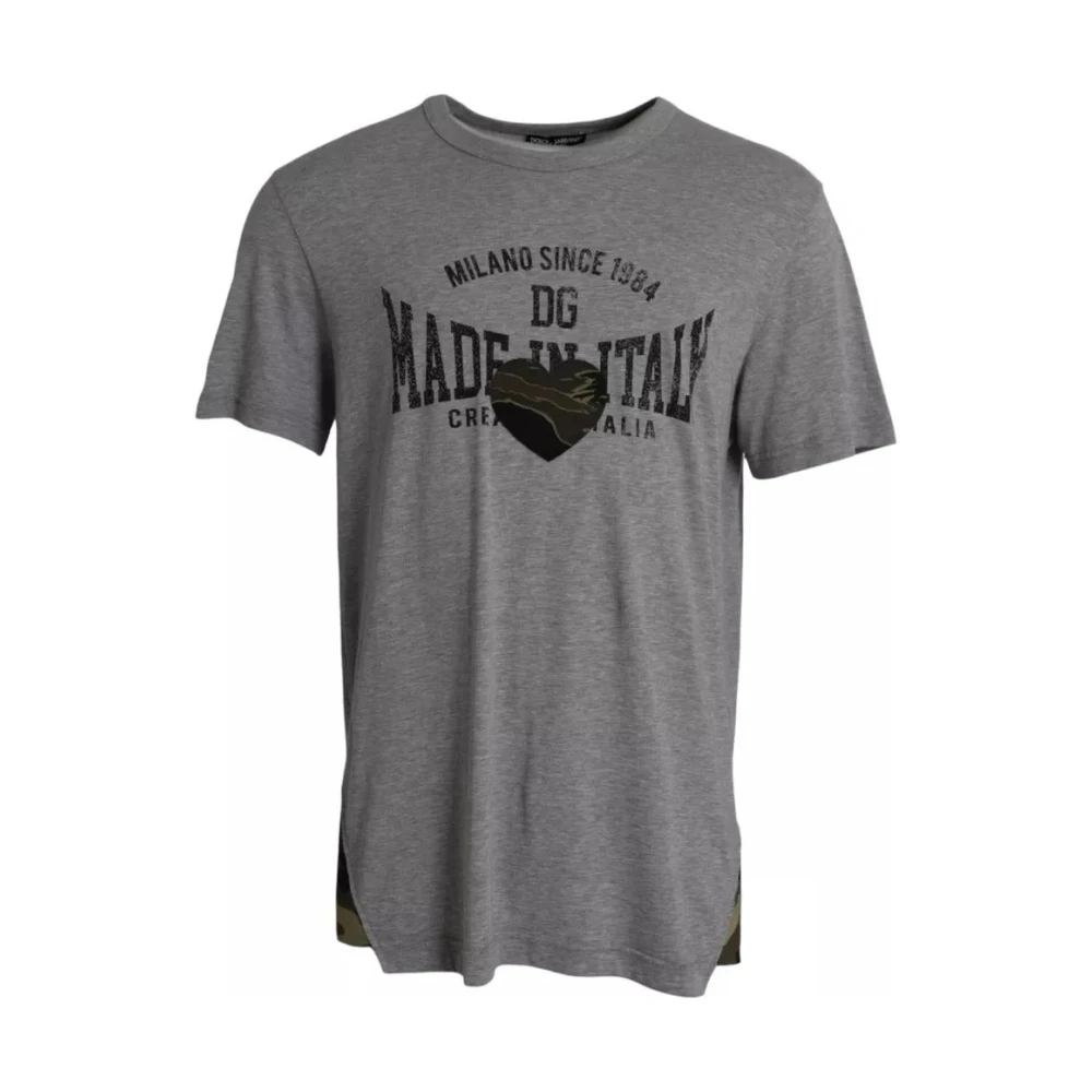 Dolce & Gabbana Grijs Katoenen Grafisch Print T-Shirt Gray Heren
