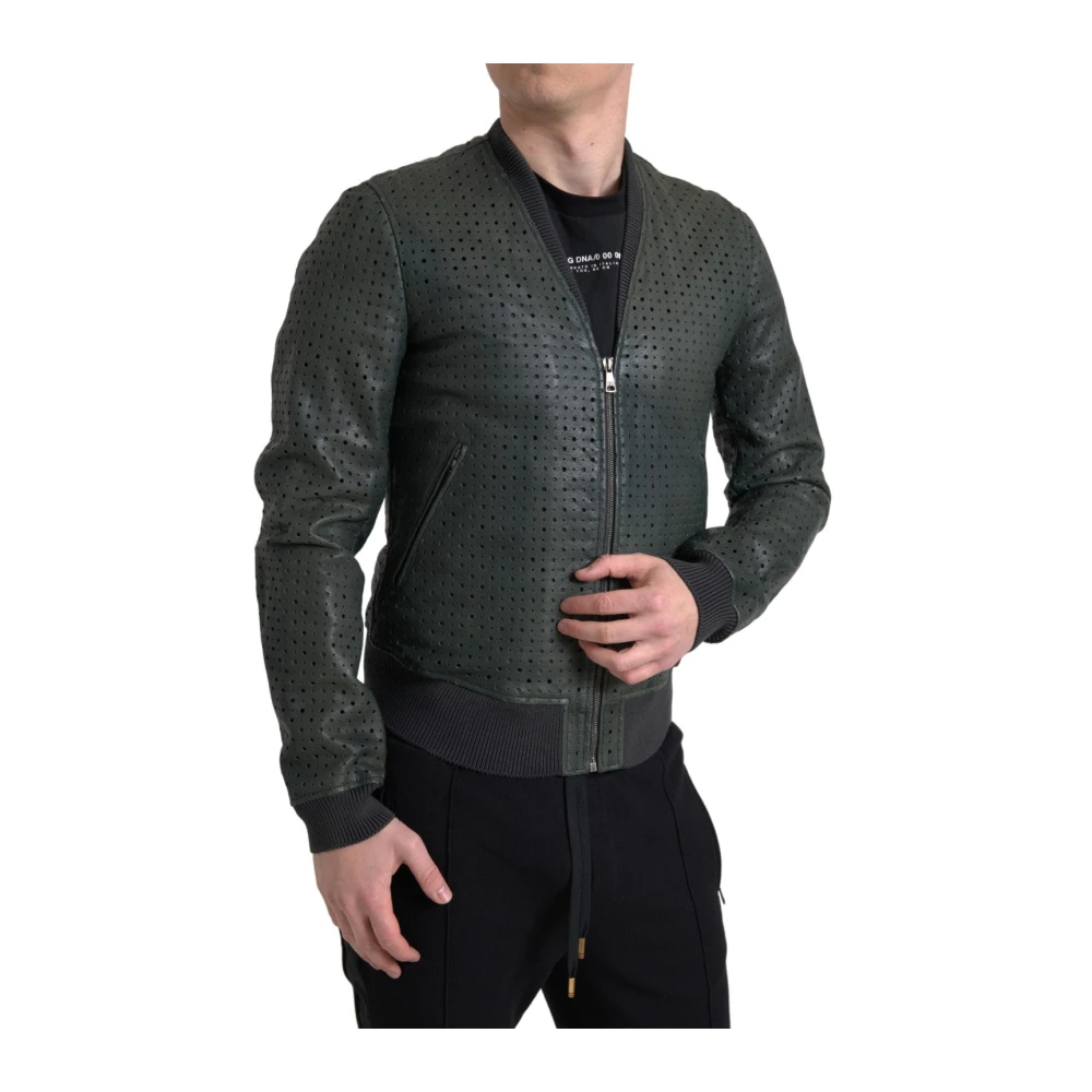 Dolce & Gabbana , Bomber Jackets, Male, Green, M, Emerald Green Goatskin Bomber Jacket