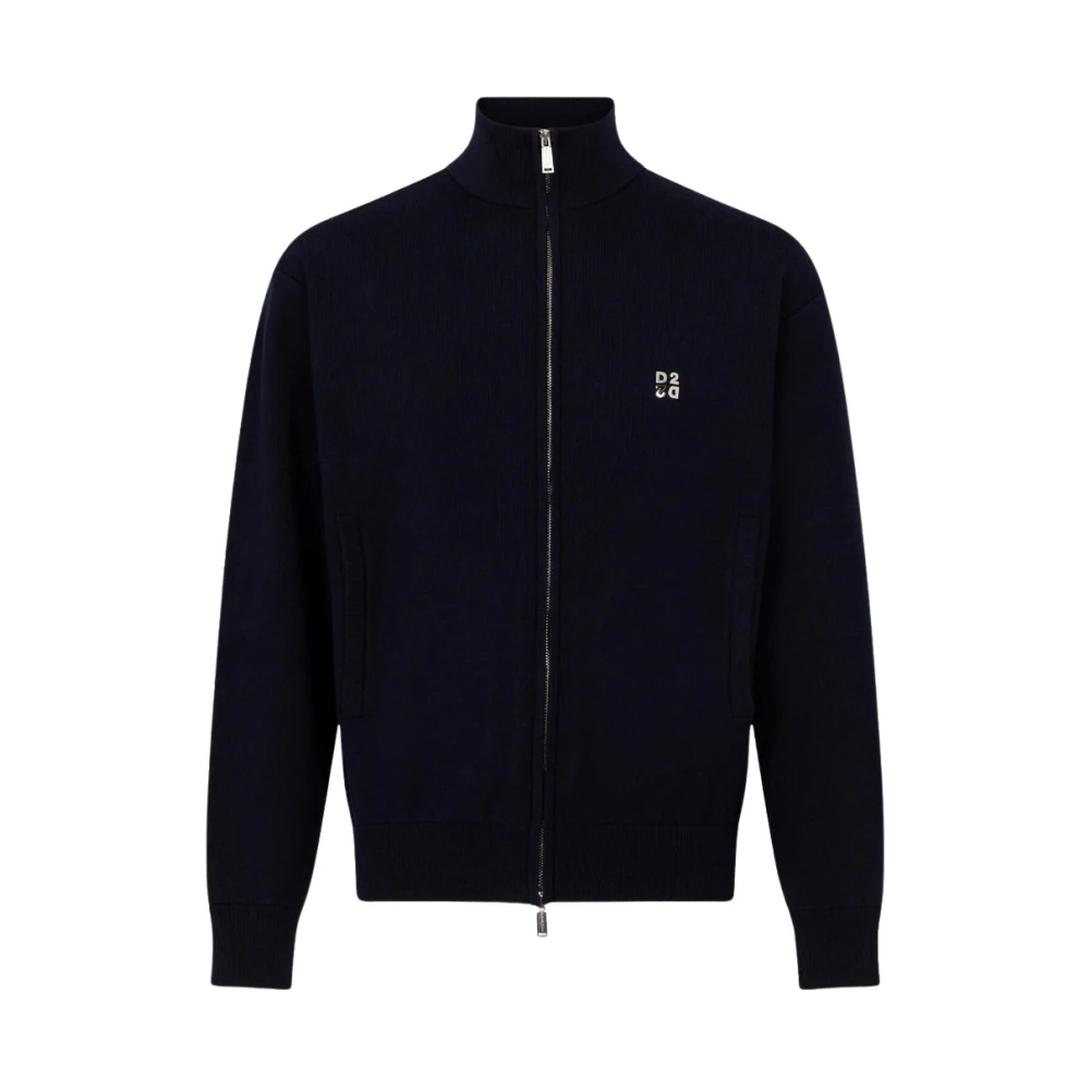Dsquared2 Metal D2 Upside Down Knit Cardigan - Male - Cardigans - Blue - M - Knitwear