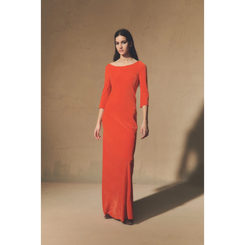 Cortana Rode Fluweel Lange Jurk Boothals Red Dames