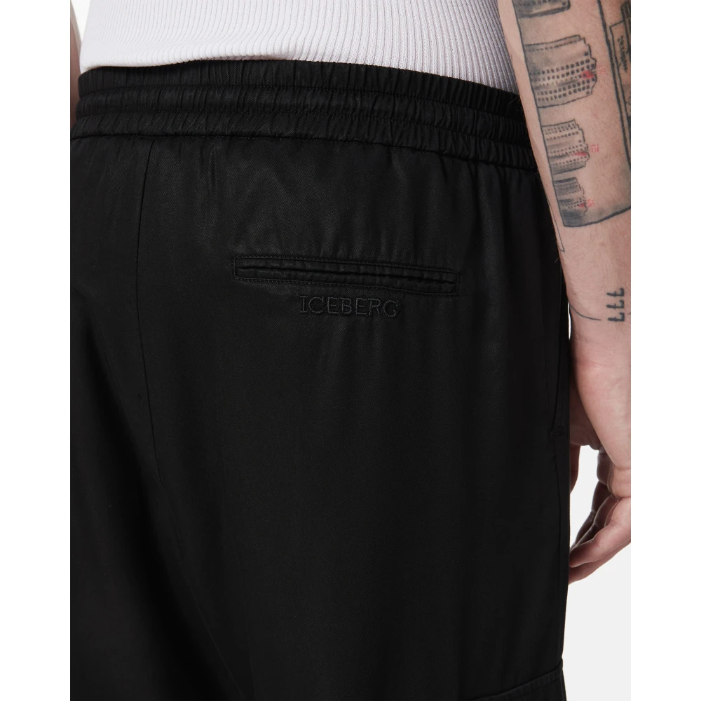 Iceberg Zwarte cargo-fit broek in Tencel met borduursel Black Heren