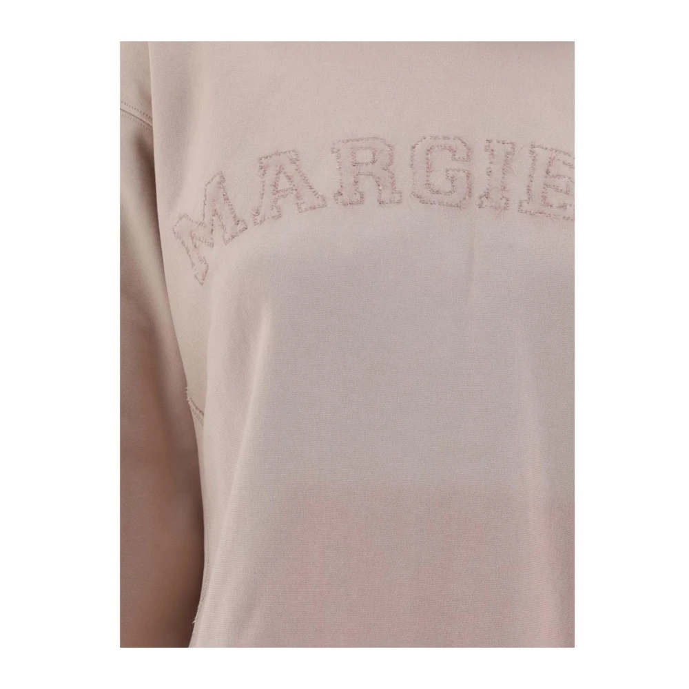 Maison Margiela Geribbelde katoenen hoodie met rauwe zoom Pink Dames
