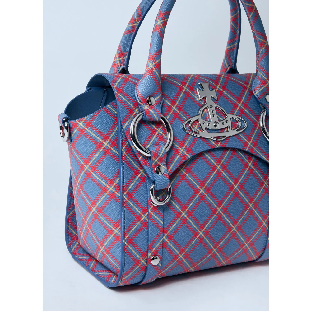 Vivienne Westwood Tartan Mini Handtas met Logo Plaque Blue Dames