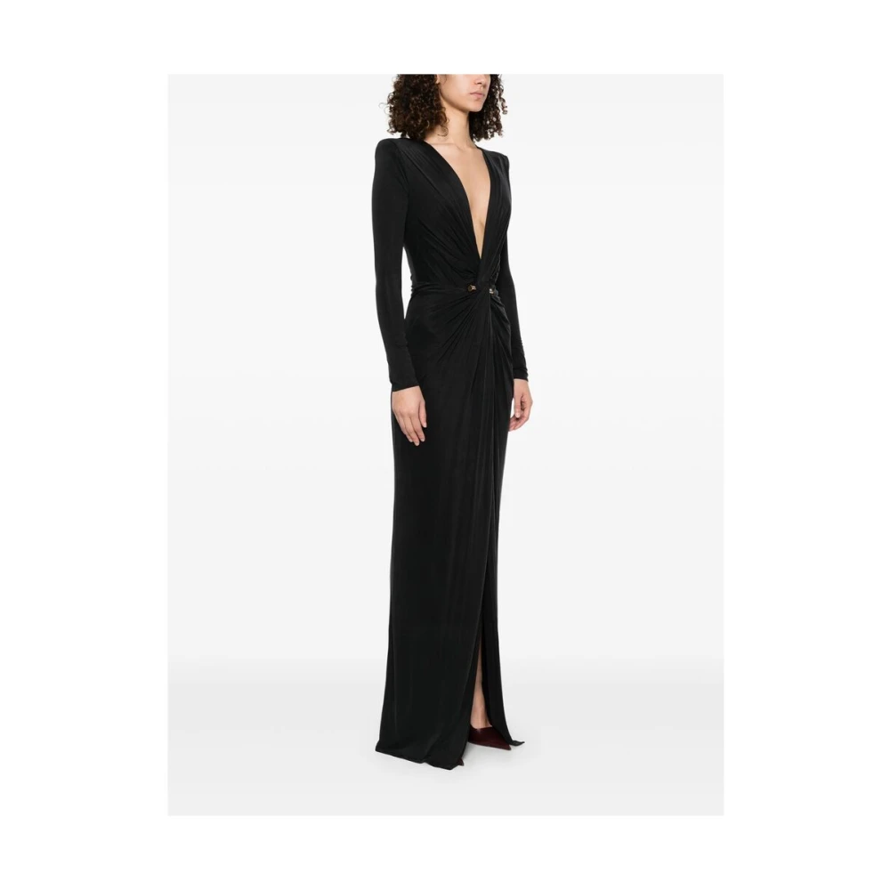 Elisabetta Franchi Zwarte Knoopdetail Jurk met Schoudervullingen Black Dames