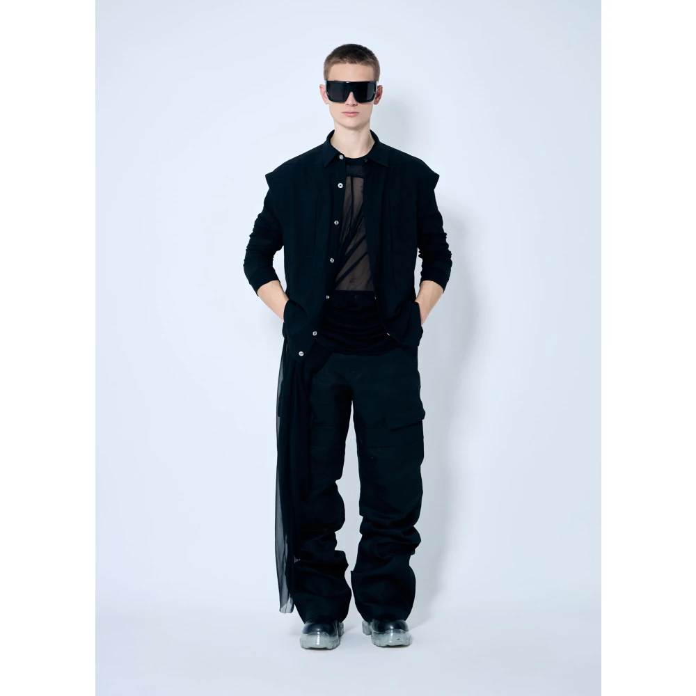 Rick Owens Panel Katoenen T-Shirt met Ronde Hals en Lange Mouwen Black Heren