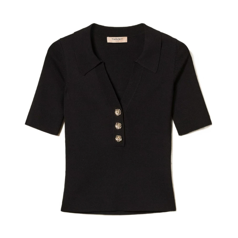 Twinset Women's Black T-Shirts And Polos - Polo Shirts - M - Tops