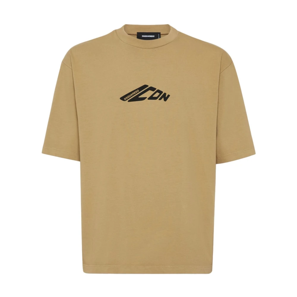 Dsquared2 Men's Beige T-Shirts, M, Logo Print Cotton T-Shirt