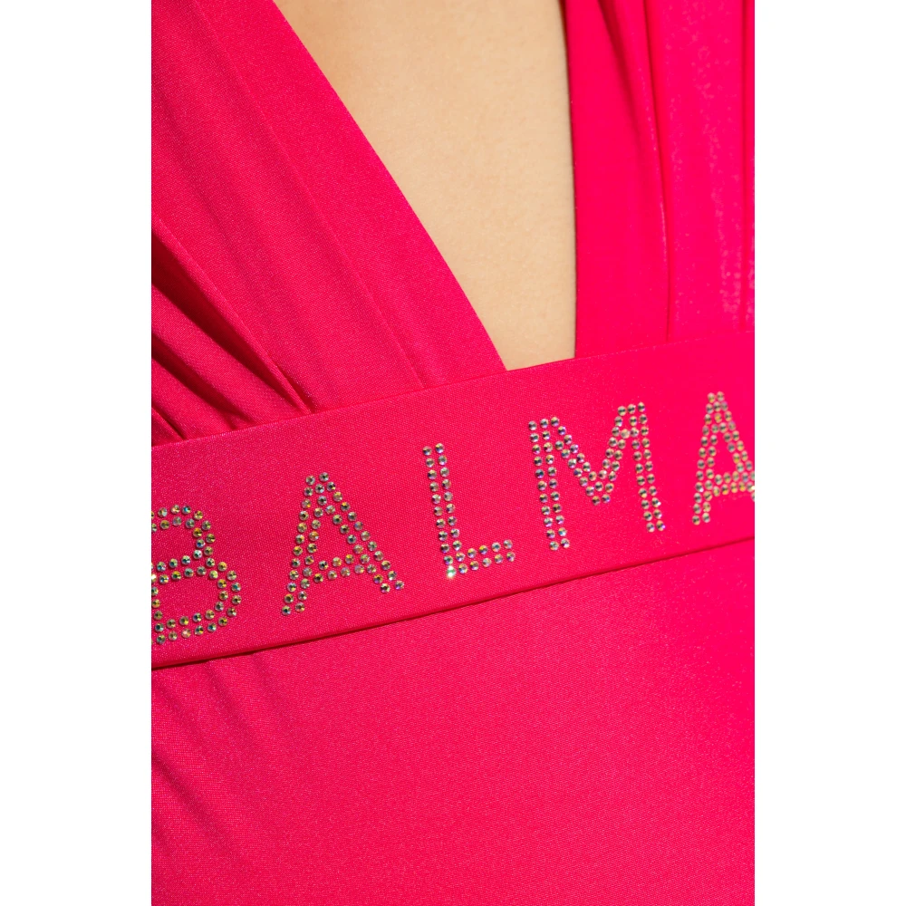 Balmain Eendelig badpak met logo Pink Dames