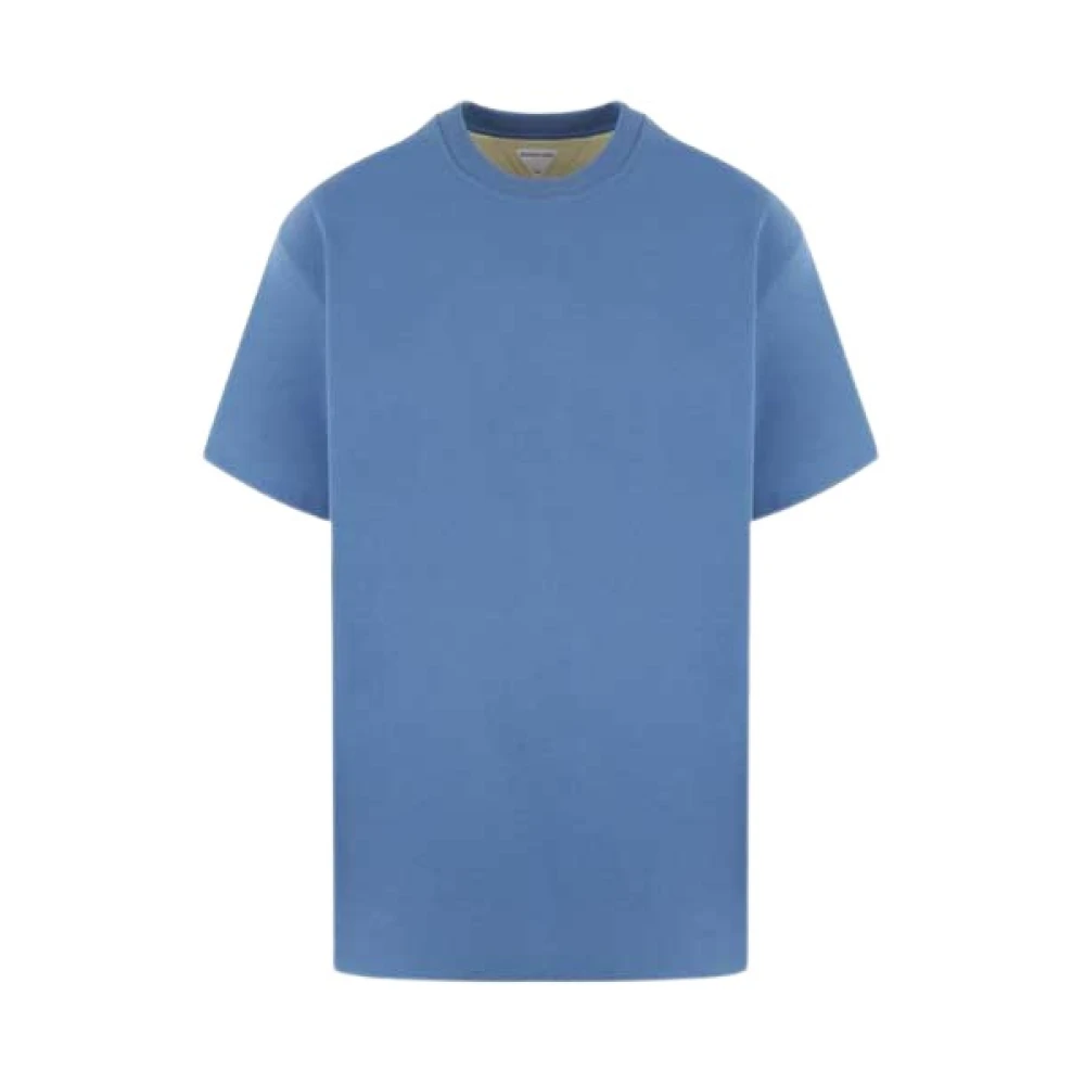 Blå Oversize Bomull T-skjorte med Rund Hals