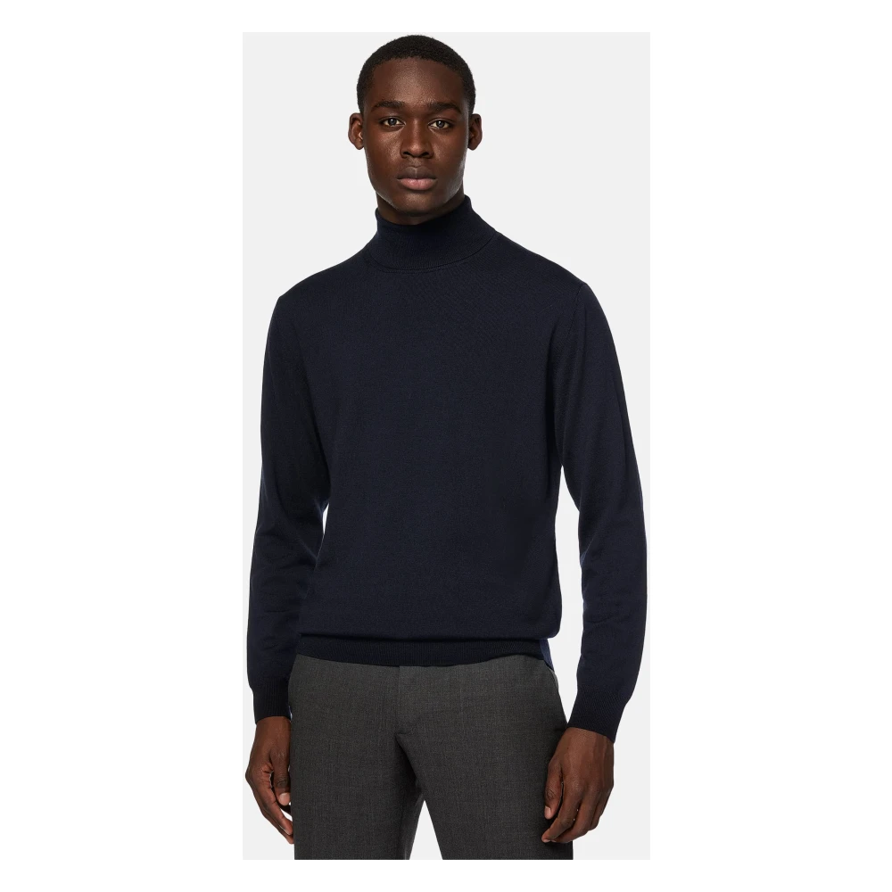 Boggi Milano Merino wollen trui met polokraag Blue Heren