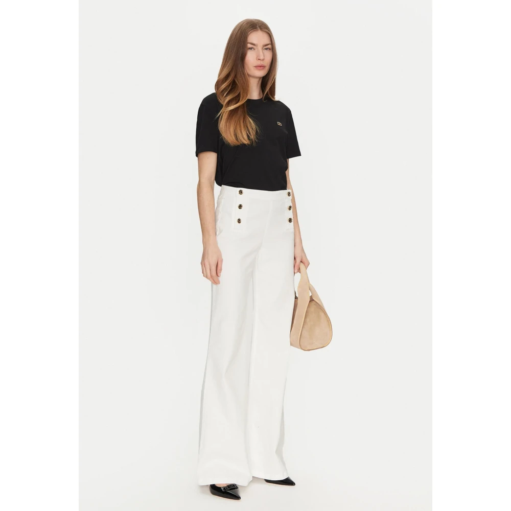 Twinset Hoge Taille Wijde Pijp Witte Jeans White Dames