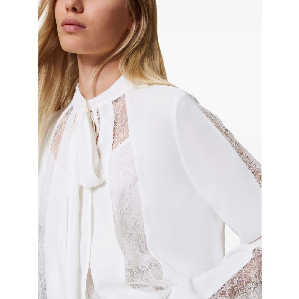 Twinset Witte Strik Kraag Shirt Lange Mouwen White Dames