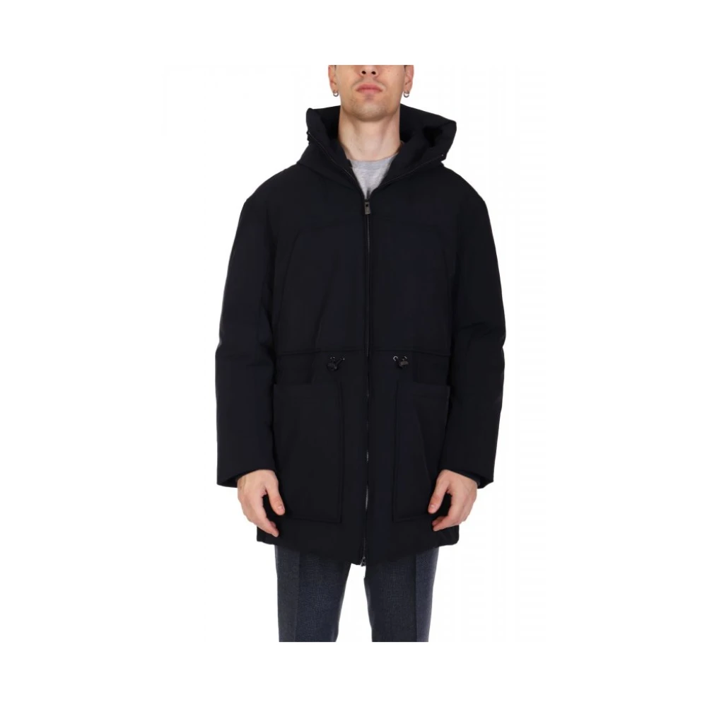 Emporio Armani Herren Blau Dreiviertellange Daunenjacke Mit Kapuze